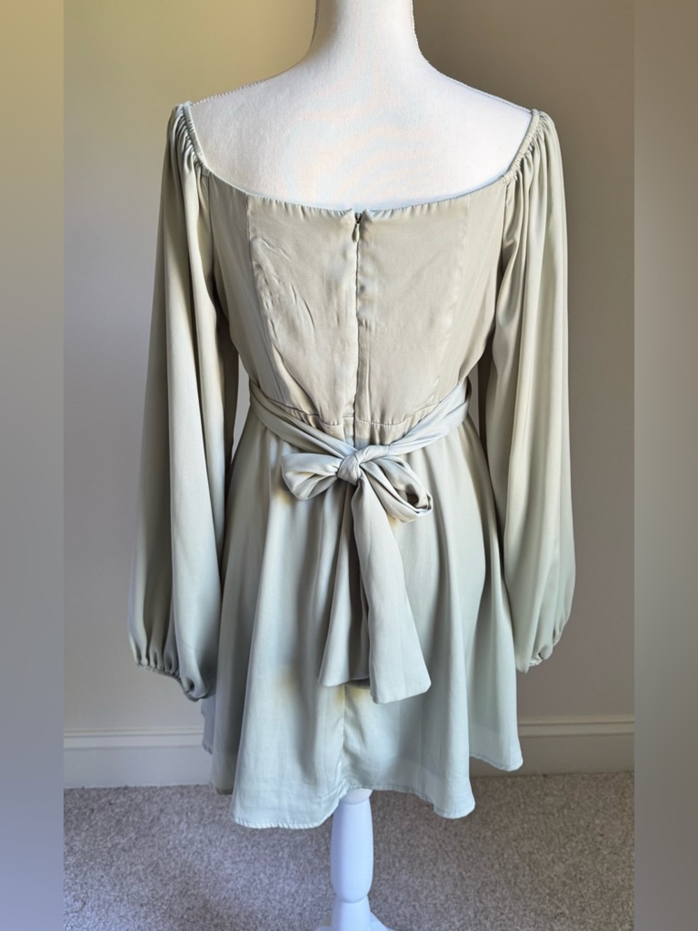 SOLD! ALTAR'D STATE Sage Green LOLA Crossover Mini Babydoll Dress Sz L - Picture 3 of 12